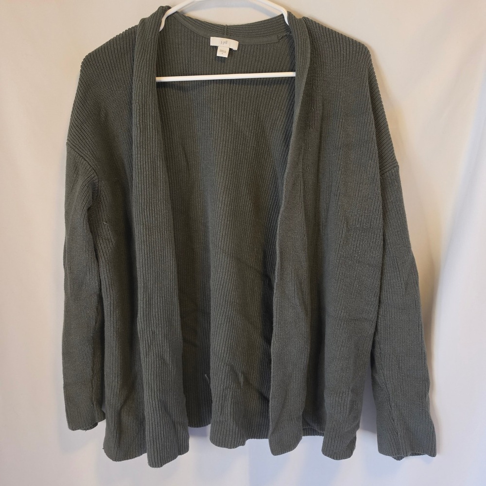 J. Jill Open Front Cardigan Large Olive Green Minimalist Casual Layering Sweater